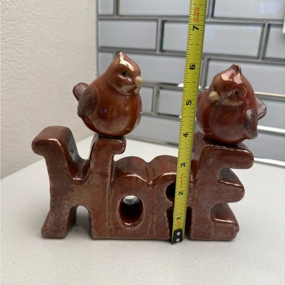 Vintage Pier 1 Glazed Ceramic Birds Figurine Hope